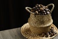 Close-up of wicker basket with full of chestnuts Royalty Free Stock Photo