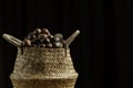 Close-up of wicker basket with full of chestnuts Royalty Free Stock Photo