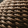 Close-up of a wicker pattern, featuring tightly woven strands of brown synthetic Royalty Free Stock Photo