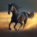 Close up of wild black horse running in field, created using generative ai technology Royalty Free Stock Photo