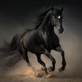 Close up of wild black horse running in sand, created using generative ai technology Royalty Free Stock Photo