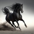 Close up of wild black horse running in sand, created using generative ai technology Royalty Free Stock Photo