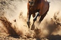 close-up of a wild horses hooves kicking up dust while galloping Royalty Free Stock Photo