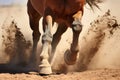 close-up of a wild horses hooves kicking up dust while galloping Royalty Free Stock Photo