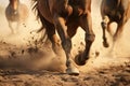 close-up of a wild horses hooves kicking up dust while galloping Royalty Free Stock Photo