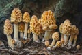 Close up of Wild Morel Mushrooms Growing in Natural Forest Environment, Exotic Edible Fungi Royalty Free Stock Photo