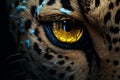 Close up wildlife portrait wild animal with vibrant neon blue eyes, symbolizing nature