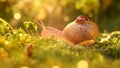 Close-up wildlife of a snail and ladybug in the sunset sunlight