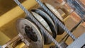 Close up of a winch of a cable car with two reels