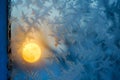 A close up of a window with frosted glass and a moon in the sky Royalty Free Stock Photo