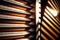 close-up of window louver, with sunlight shining through