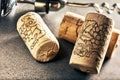 Close up of wine corks and corkscrew Royalty Free Stock Photo