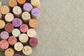 Close up wine corks on natural linen cloth Royalty Free Stock Photo