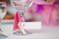 Close up of wine glass and name card. Table setting Royalty Free Stock Photo