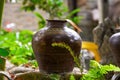 Close-up of wine jars placed outdoors in rural China Royalty Free Stock Photo