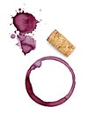 Wine stain corkscrew cork fleck beverage drink alcohol Royalty Free Stock Photo