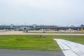 Close up of Wing of Airplane on Airplane waiting for Maintenance  Background Royalty Free Stock Photo