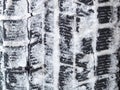Close-up of a winter car tire tread with snow and ice Royalty Free Stock Photo