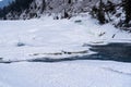 Close up Winter scene of Bow Falls in Banff National Park with an open river, snow and ice Royalty Free Stock Photo