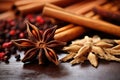 close-up of winter spices, star anise, and cinnamon sticks