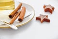 cinnamon next to hot tea Royalty Free Stock Photo