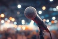 Close-Up Microphone on Stage Under City Night Lights Royalty Free Stock Photo