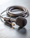 Close-Up of Wired Microphone on White Surface Royalty Free Stock Photo