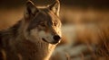 Close up of wolf face stare and observe in the meadow nature background