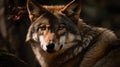 Close up of wolf face stare and observe in the meadow nature background