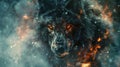 A close up of a wolf with glowing eyes and fire, AI Royalty Free Stock Photo