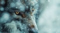 A close up of a wolf looking at the camera in snow, AI Royalty Free Stock Photo