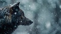 A close up of a wolf looking out in the snow, AI Royalty Free Stock Photo