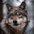 a close up of a wolf with snow on his face Royalty Free Stock Photo