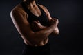Close up of woman back with her muscles after workout. Female bodybuilder with perfect biceps Royalty Free Stock Photo