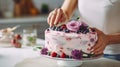 Close Up Of Woman In Bakery Decorating Cake With Icing Royalty Free Stock Photo