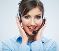 Close Up Woman call center operator. Smiling business woman por Royalty Free Stock Photo