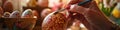 Close-up of a woman coloring eggs for Easter. Selective focus Royalty Free Stock Photo