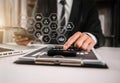 Woman doing finance at home office with calculate expenses. Royalty Free Stock Photo