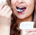 Close-up of a woman eating a yogurt Royalty Free Stock Photo