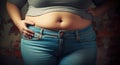 close up of woman excessive belly fat. Overweight concept body positive Royalty Free Stock Photo