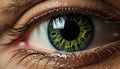Close up of a woman eye, staring with vibrant green color generated by AI Royalty Free Stock Photo