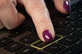 Close up woman finger pressing enter button on the laptop keyboard Royalty Free Stock Photo