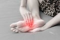 Close up of woman foot injury. healthcare and medical concept Royalty Free Stock Photo