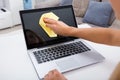 Woman Hand Cleaning Laptop Screen Royalty Free Stock Photo