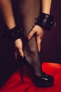 Close Up of Woman with Hand Cuffs. Concept Bondage Games