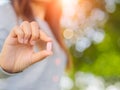 Close up of woman hand holding pills. Royalty Free Stock Photo