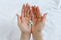 Close up of woman hand with many pills. Take an overdose concept Royalty Free Stock Photo