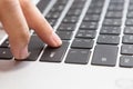 Close up of Woman hand pressing Enter button on laptop Royalty Free Stock Photo