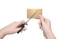 Close-up Of woman Hands Cutting gold Credit Card Royalty Free Stock Photo