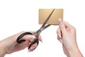 Close-up Of woman Hands Cutting gold Credit Card Royalty Free Stock Photo